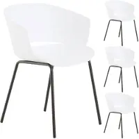 Idimex Lot De 4 Chaises De Jardin Nivel Fauteuil D'extérieur En Plastique Blanc Résistant Aux Uv Et Pieds En Métal Noir