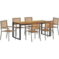 vidaXL Ensemble de jardin pour repas, 7 pièces, gris et marron, en résine tressée