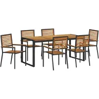vidaXL Ensemble de jardin pour repas, 7 pièces, en résine tressée noire et marron