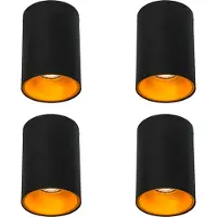 QAZQA Ensemble de 4 spots modernes noirs avec or GU10 50mm - Deep