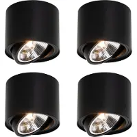 QAZQA Ensemble de 4 spots de plafond modernes noirs pivotants et inclinables AR111 - Rondoo Up