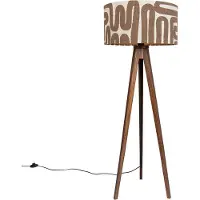 QAZQA Lampadaire trépied en noyer avec abat-jour rayé marron et beige 50cm - Tripod Classic