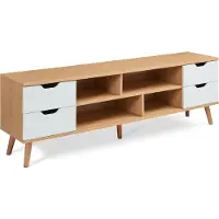 En.casa Meuble TV « Bordkak » avec 4 tiroirs 140 x 30 x 45 cm aspect chêne / blanc