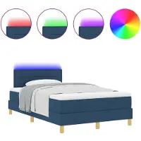 vidaXL Lit boxspring LED avec bandes lumineuses LED bleues, 120 x 190 cm, tissu