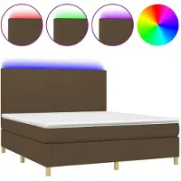 vidaXL Lit Boxspring avec matelas & LED Marron foncé 180x200 cm Tissu