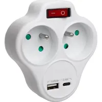 Macleans MCE336 Prise de courant EMaclean, distributeur avec 2 prises et USB A/C 2,4A, type E, 2x16A