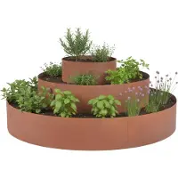 Relaxdays Spirale à herbes, 3 éléments, Ø 30/60/90 cm, hauteur : 20 cm, grilles, acier, pyramide à herbes pour le jardin, parterre d'herbes aromatiques, marron