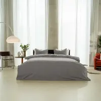 Kayori Puro Housse de couette en percale - 240 x 200-220 + 2 taies d'oreiller - Lits jumeaux - Qualité hôtelière - Gris chaud