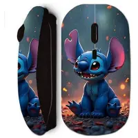 MANIACASE Souris sans fil - Stitch - Noir - Design ergonomique - Style mignon - Optique