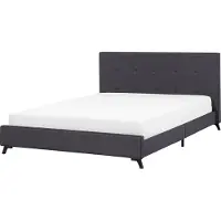 Beliani Lit rembourré Gris foncé Tissu aspect lin avec sommier à lattes 160x200cm Tête de lit haute Surpiquée Pieds en bois Moderne Chambre à coucher Lit double Lit matrimonial
