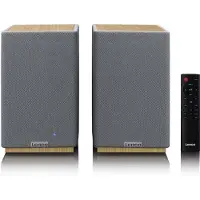 Lenco SPB-241WDGY - Ensemble de 2 enceintes stéréo Bluetooth HiFi - Un son puissant dans un design élégant - Bois/gris
