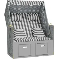 vidaXL Chaise de plage avec coussins Poly rotin et bois massif Gris & Blanc
