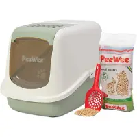 Peewee EcoHus - Bac à litière pour chat - Kit de démarrage - Vert Sauge/Crè