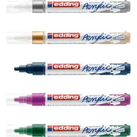 Edding Marqueur acrylique 5100 - Jaune, bleu, vert, rose, gris - Lot de 5 marqueurs peinture acrylique (pastel) - Pointe ronde 2-3 mm - Marqueur acryl