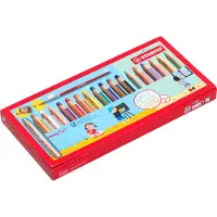 Stabilo Woody 3-en-1 Coffret de 18 crayons de couleur multi-talents avec 12 couleurs standard et 6 pastel, taille-crayon et pinceau