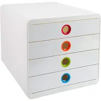 Exacompta Boîte à tiroirs POP-BOX Blanc/arlequin, 4 tiroirs fermés, A4/A4+/24x32 cm, silencieux, arrêt de sécurité