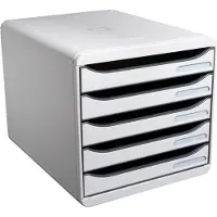 Exacompta Bloc à tiroirs BIG-BOX PLUS, A4+, 5 tiroirs semi-ouverts avec butée de sortie, poignée encastrée et porte-étiquettes, étiquettes, Ange Bleu, plastique, gris