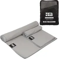 TRVLMORE Set de serviettes de voyage en microfibre - 2 pièces - Petit (40 x 80 cm) et Grand (76 x 150 cm) - Microfibre - Gris