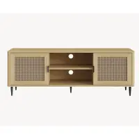 En.casa Meuble TV « Lukhomso » avec 2 portes 152 x 40 x 54 cm aspect chêne / aspect rotin