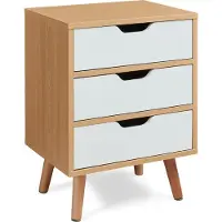 En.casa Table de chevet « Bordkak » avec 3 tiroirs 55 x 40 x 30 cm Pieds en bois aspect chêne/blanc