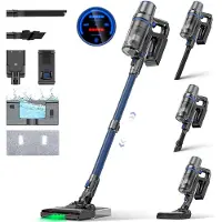 Olvy Aspirateur sans fil avec fonction balayage - Aspirateur sans fil sans sac avec filtre HEPA, écran LED, accessoires - Idéal pour sols durs & tapis