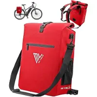 MIVELO Pannier - Sac à dos et sac à bandoulière 3-en-1 - Imperméable et compartiment pour ordinateur portable - 25 litres - Rouge