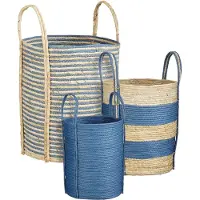 Mica Decorations Brooklyn Panier Rangement - Lot De 3 - Décoration Chambre - Paniers Et Boîtes De Rangement 42x35cm - Papier, Enveloppe De Maïs - Bleu, Brun Clair