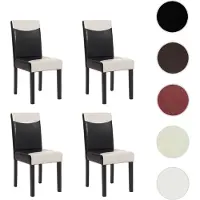 Mendler Lot de 4 chaises de séjour Littau simili-cuir, noir-crème, pieds foncés