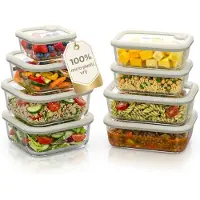 Safecourt Kitchen Récipients fraîcheur Safecourt - entièrement en verre (100% sans micro-plastique) - four, congélateur, micro-ondes et lave-vaisselle - set de 8 pièces