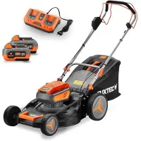 FUXTEC Tondeuse à gazon sans fil 40V FX-E2RM46SET - Largeur de coupe 46cm | 30,6Kg | 2x20V | Démarrage électrique | Bac de ramassage 50L | Hauteur de coupe 2,5-7,5cm | Temps de charge 120min