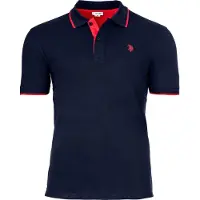 U.S. POLO ASSN. Polo pour homme avec détails contrastés - Piqué, logo, coton stretch, bleu foncé, taille L