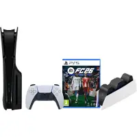 Sony PlayStation 5 Slim Disc Edition + FC 26 + Façades Noir + Station de Charge