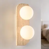 LumenXL Applique murale Artea à 2 lumières en travertin (pierre naturelle) avec boule en verre