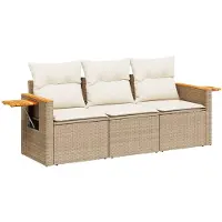 vidaXL Ensemble de salon de jardin 3 pièces avec coussins Beige Poly Rattan