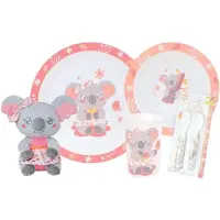Fun House Lot Vaisselle - Fun House - Koala - Verre 220 Ml, Assiette Creuse Ø 16 Cm, Assiette Plate Ø 22 Cm, Couverts Et Peluche 22 Cm