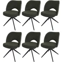 Mendler Ensemble de 6 chaises de salle à manger HWC-N72, chaise de cuisine rembourrée, pivotante avec retour automatique, revêtue de tissu/textile (420g/m²), couleur verte