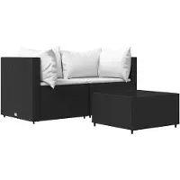 vidaXL Ensemble de salon de jardin 3 pièces avec coussins noir poly rotin
