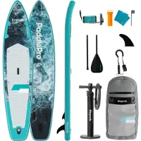 LifeGoods SUP Board Touring - Capacité de charge 165 KG - 365 x 76 cm - Gonflable - Pack Sup complet - Bleu foncé