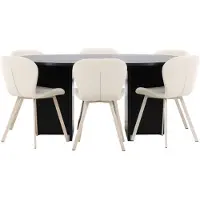 Ebuy24 Strada ensemble pour salle à manger table extensible Ø120cm, 170cm et 6 chaises noir, beige.