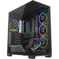 Modecom Boîtier d'ordinateur VOLCANO STELLAR PLUS ARGB 5F, noir, format Midi Tower, 5 ventilateurs ARGB de 120 mm, contrôleur, panneau latéral en verre trempé