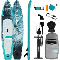 LifeGoods Planche de SUP Touring - avec siège - capacité de charge de 165 kg - 365 x 76 cm - gonflable - kit SUP complet - bleu foncé