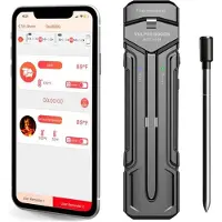 Vulpes goods Kitchen Meat Thermometer Wireless with App - 5-in-1 BBQ Thermometer - Oven Thermometer and Cooking Thermometer - Core Thermometer - 80m Range - 1 Probe - Stainless Steel - Water