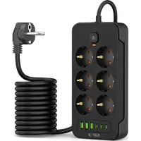 Tech-Protect Pc6X6 Power Strip 3 Usb & 3 Type-C & 6 Socket 200Cm Black
