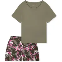 Schiesser Pyjama ' Modern Nightwear ' kaki / jade / rose / blanc