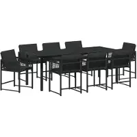 vidaXL Ensemble de jardin pour repas, 9 pièces, noir, en résine tressée