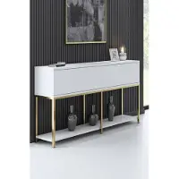 Emob Table console moderne : Woody Fashion | mélaminé, pieds en métal, 150x80x30cm, White Gold