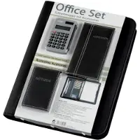 Juscha Classeur à anneaux "Office Set", noir, incl. set de bureau DIN A4, similicuir, 7 compartiments (A4)