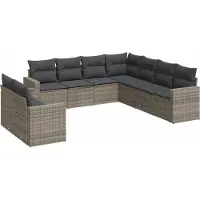 vidaXL Ensemble de salon de jardin 9 pièces avec coussins Gris Poly rotin