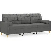 vidaXL Canapé 3 places avec oreillers gris foncé 180 cm tissu