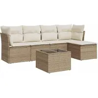 vidaXL Ensemble de salon de jardin 6 pièces avec coussins Beige Poly Rattan